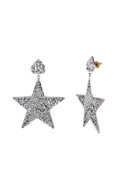 Beaten Star Silver Earring