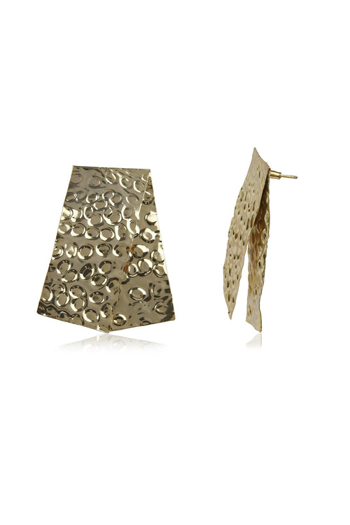 Beaten Rectangle Gold Earring