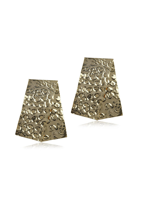 Beaten Rectangle Gold Earring