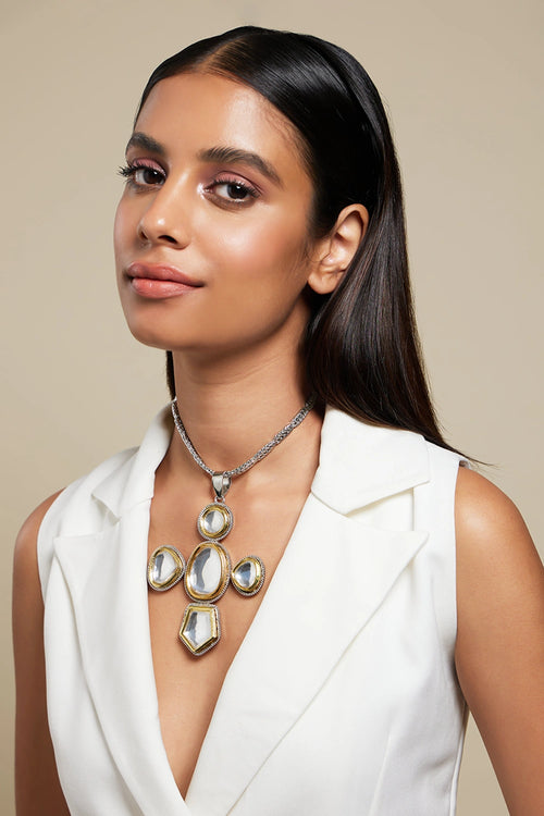 Gold & Silver Polki Church Necklace