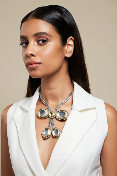 Gold & Silver Polki Bow Necklace