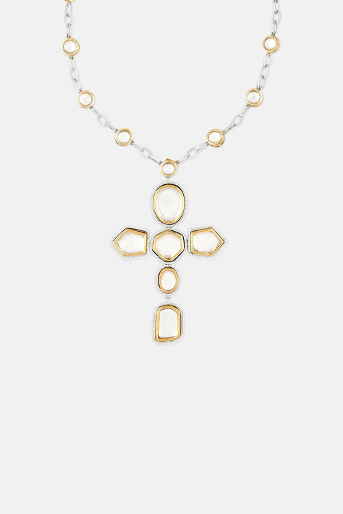 Gold & Silver Polki Cross Necklace