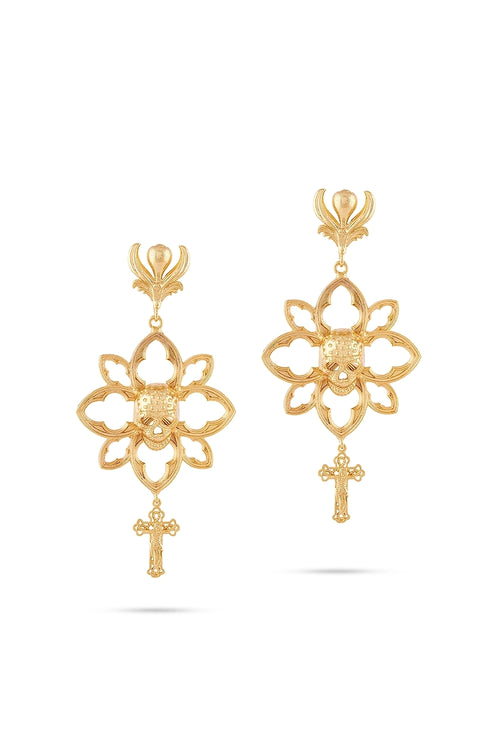 Silver Skull Floral Earrings