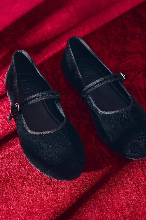 Velveteen Black Flats