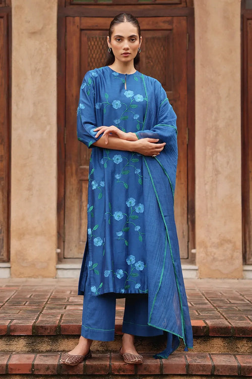 Midnight Bloom Embroidered  Kurta Set