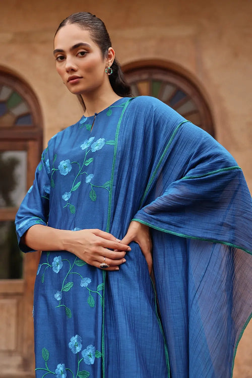 Midnight Bloom Embroidered  Kurta Set