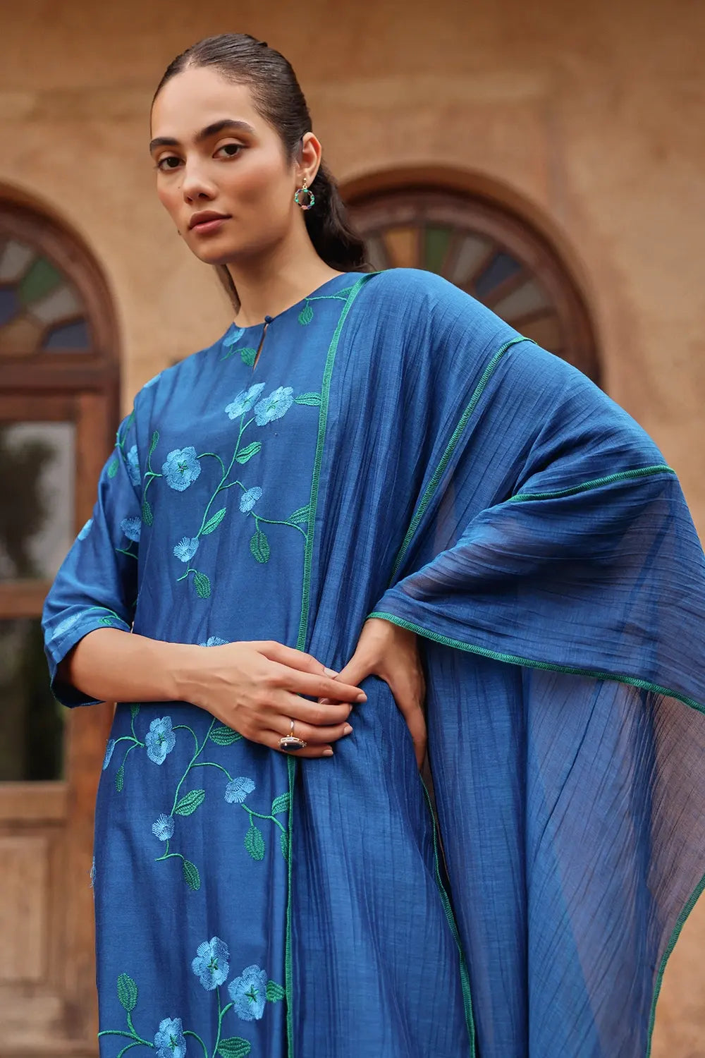 Midnight Bloom Embroidered  Kurta Set
