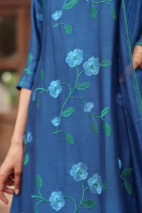 Midnight Bloom Embroidered  Kurta Set