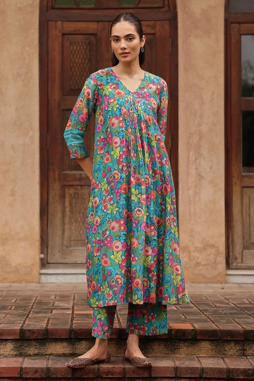 Teal Bloom Pintuck Co-ord Set