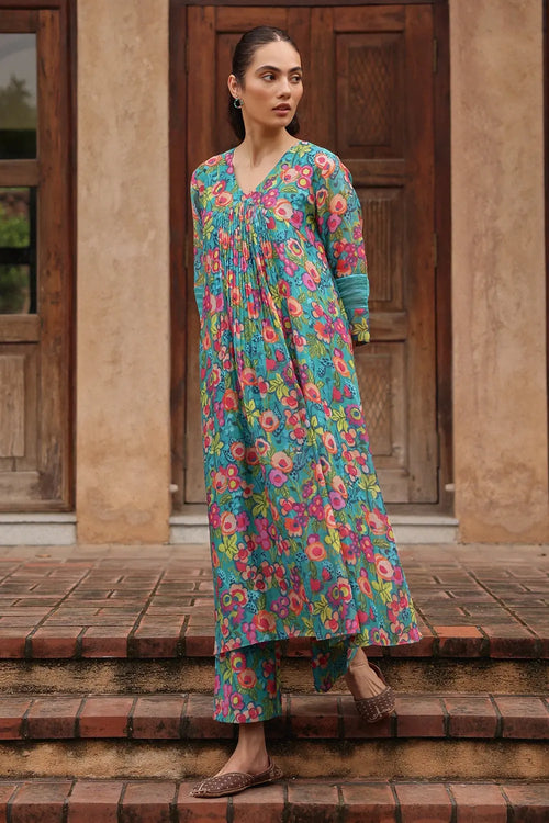 Teal Bloom Pintuck Co-ord Set