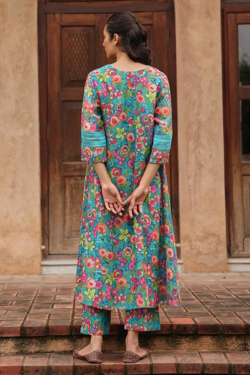 Teal Bloom Pintuck Co-ord Set