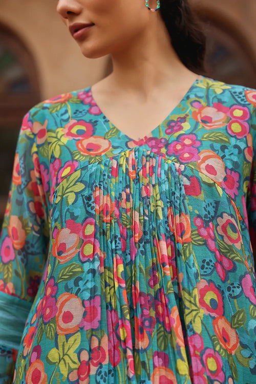 Teal Bloom Pintuck Co-ord Set