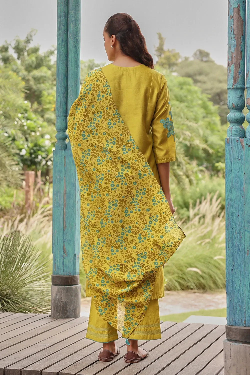 Ochre Applique Sky Printed Kurta Set