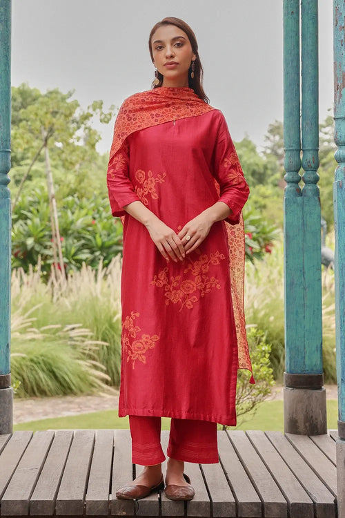 Crimson Ember Embroidered Kurta Set