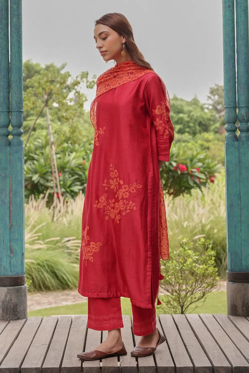 Crimson Ember Embroidered Kurta Set
