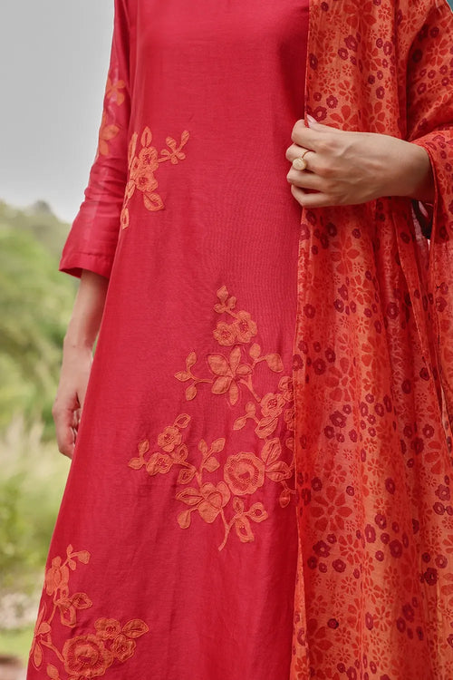 Crimson Ember Embroidered Kurta Set