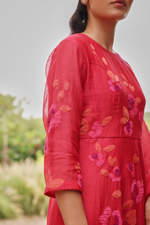 Berry Scarlet Blossom Kurta Set