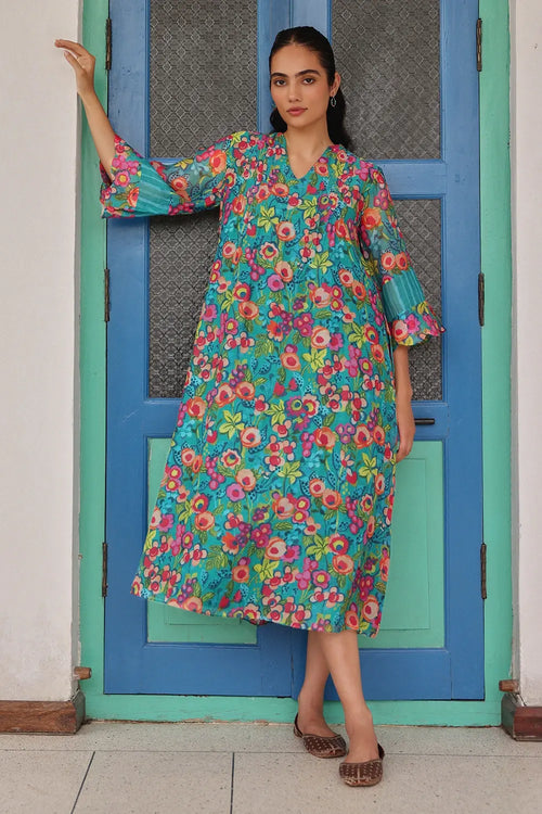 Teal Emerald Blossom Dress