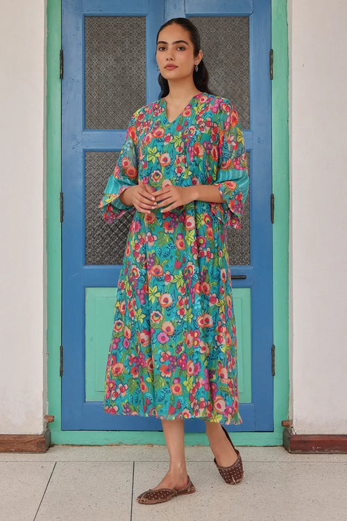 Teal Emerald Blossom Dress