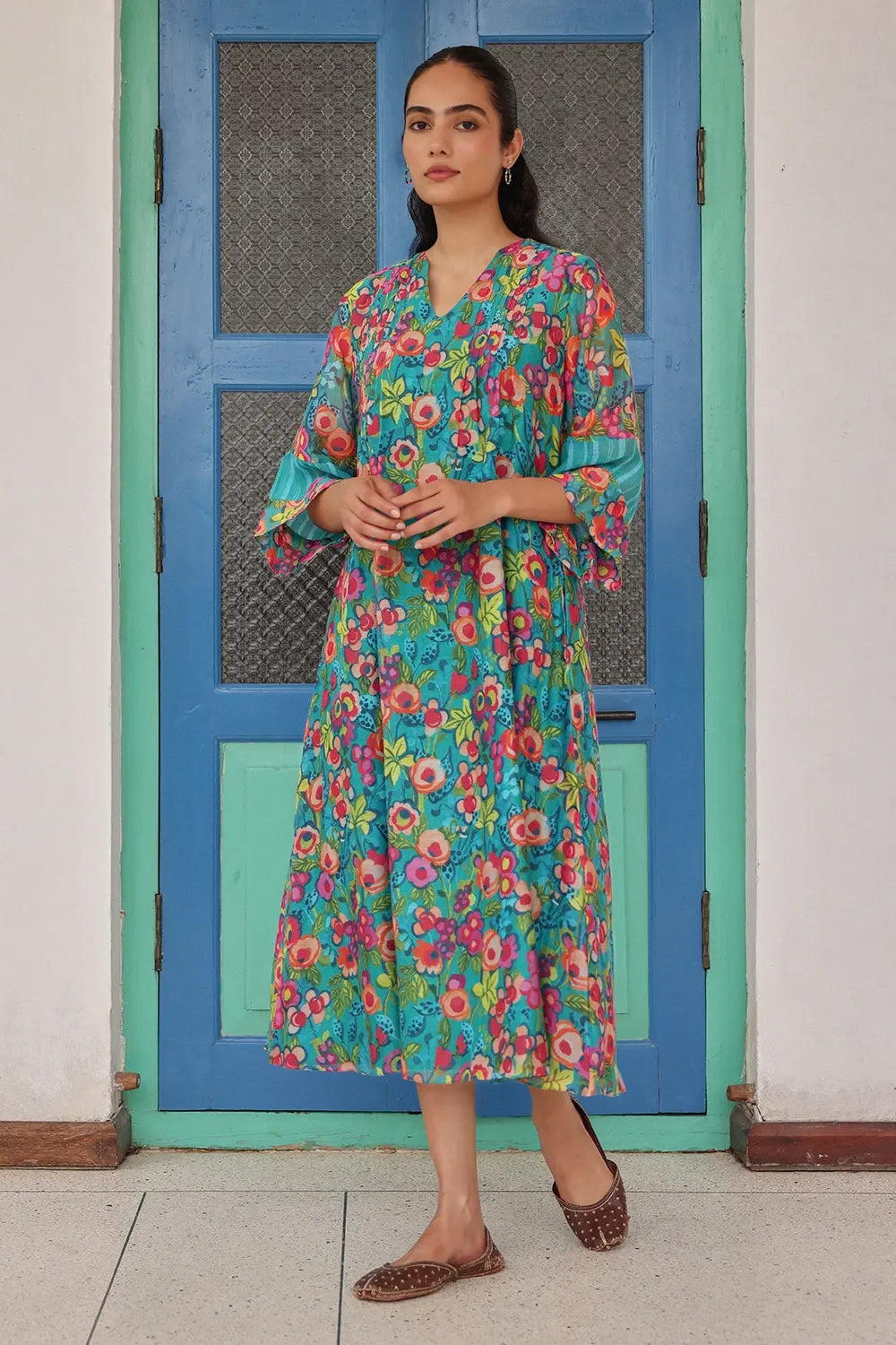 Teal Emerald Blossom Dress
