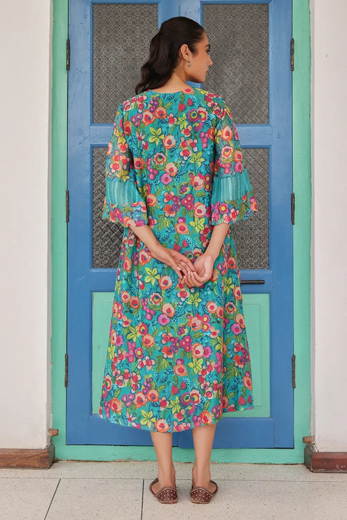 Teal Emerald Blossom Dress