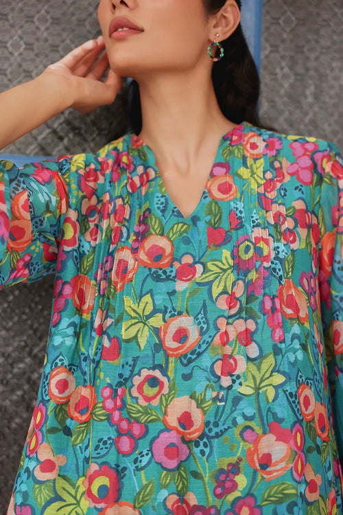 Teal Emerald Blossom Dress