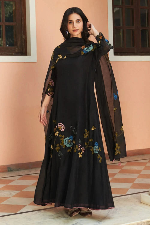 Coal Floral Anarkali Set