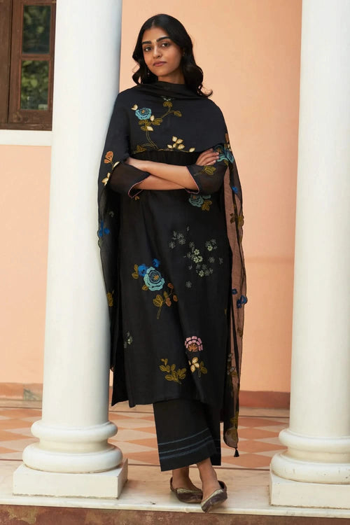 Coal Floral Embroidered Kurta Set
