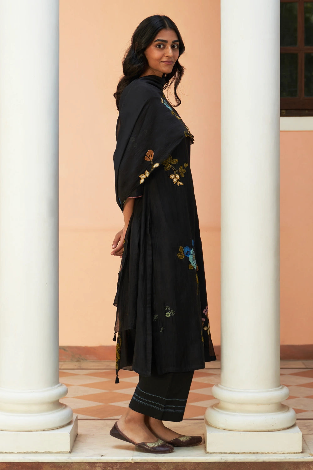 Coal Floral Embroidered Kurta Set