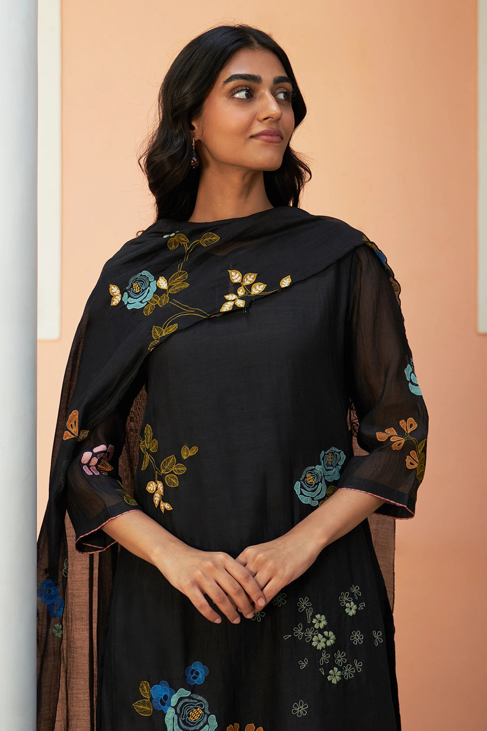 Coal Floral Embroidered Kurta Set