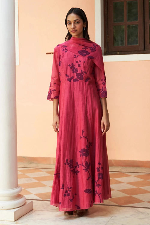 Rouge floral Anarkali Set