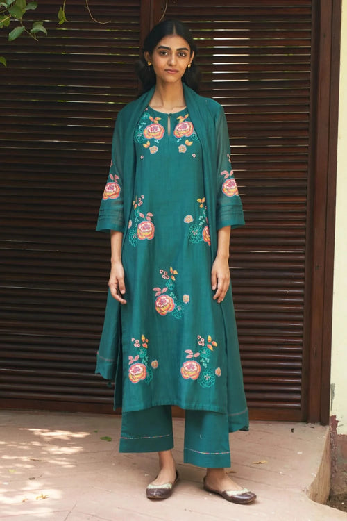 Emerald Floral Embroidered Kurta Set
