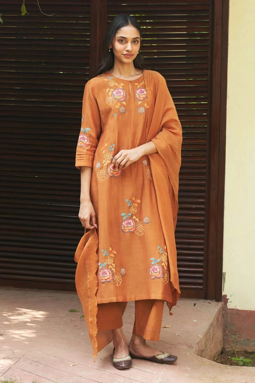 Marigold Floral Embroidery Kurta Set