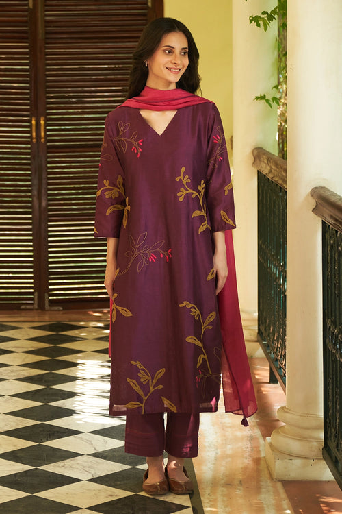 Amethyst Applique Kurta Set with Dupatta
