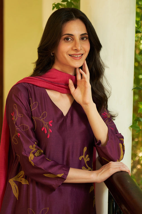 Amethyst Applique Kurta Set with Dupatta