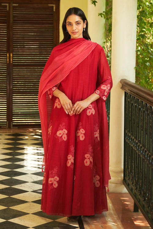 Crimson Applique Anarkali Set