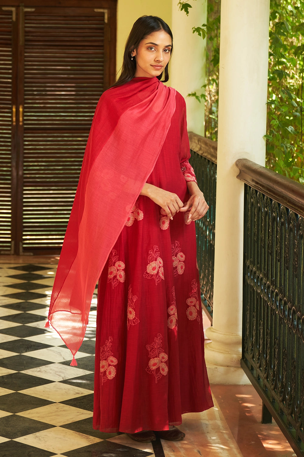 Crimson Applique Anarkali Set