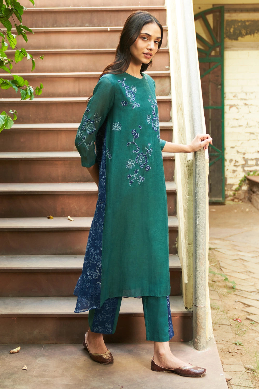 Emerald Applique Floral Kurta Set