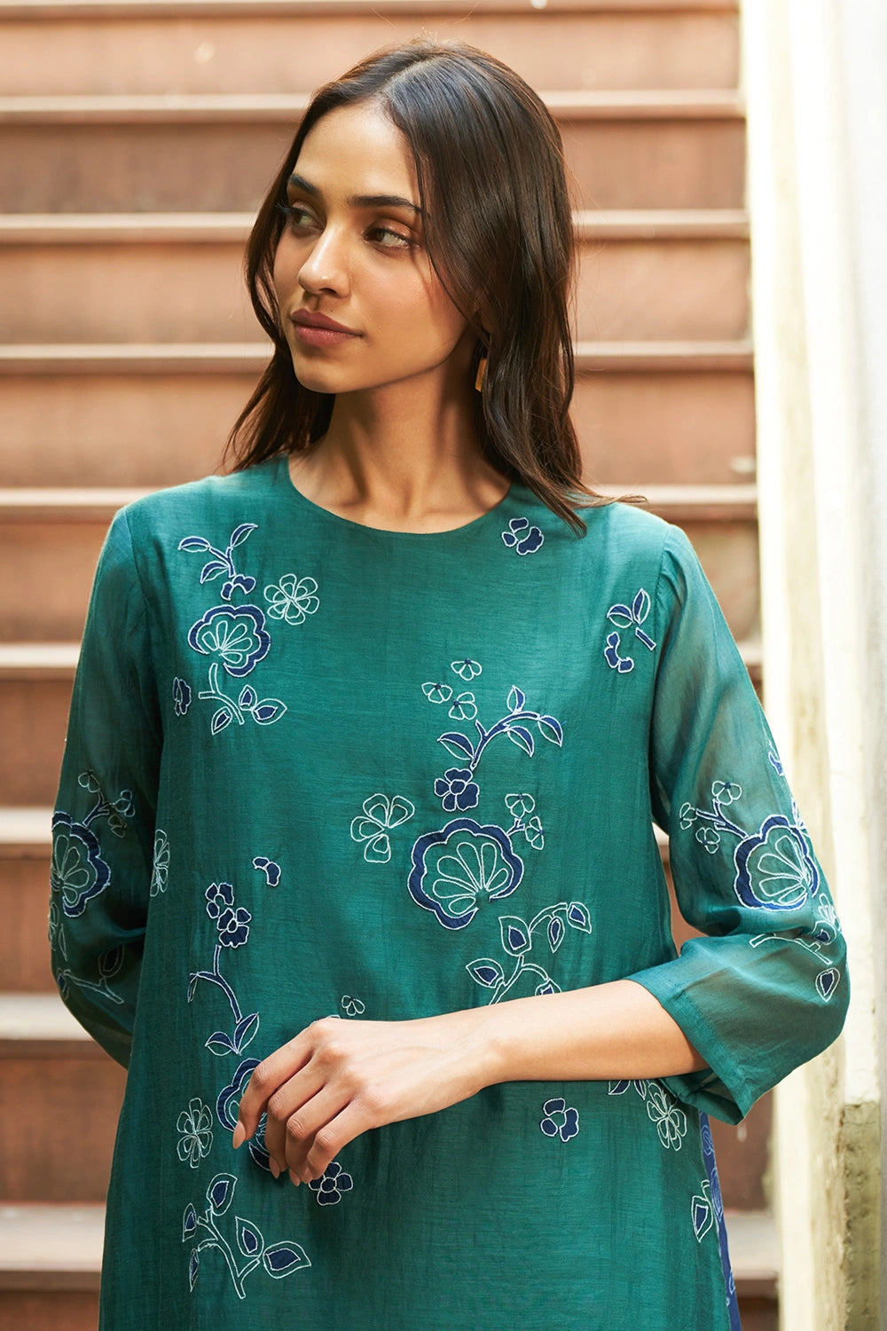 Emerald Applique Floral Kurta Set