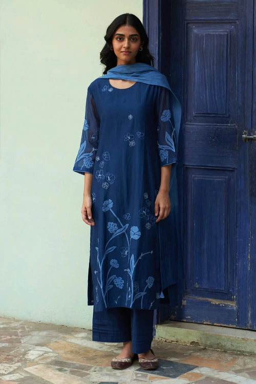 Indigo Floral Embroidered Kurta set