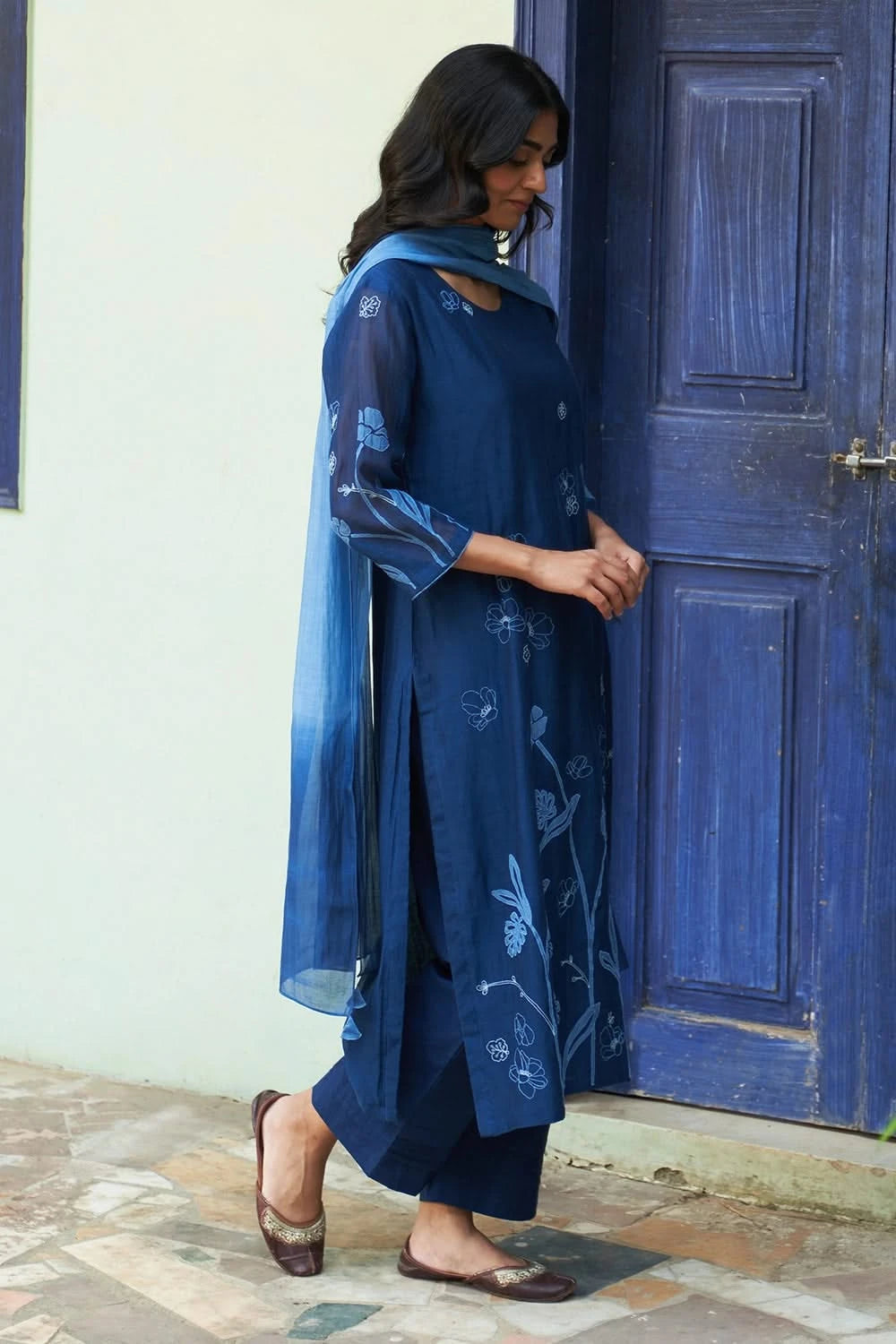 Indigo Floral Embroidered Kurta set