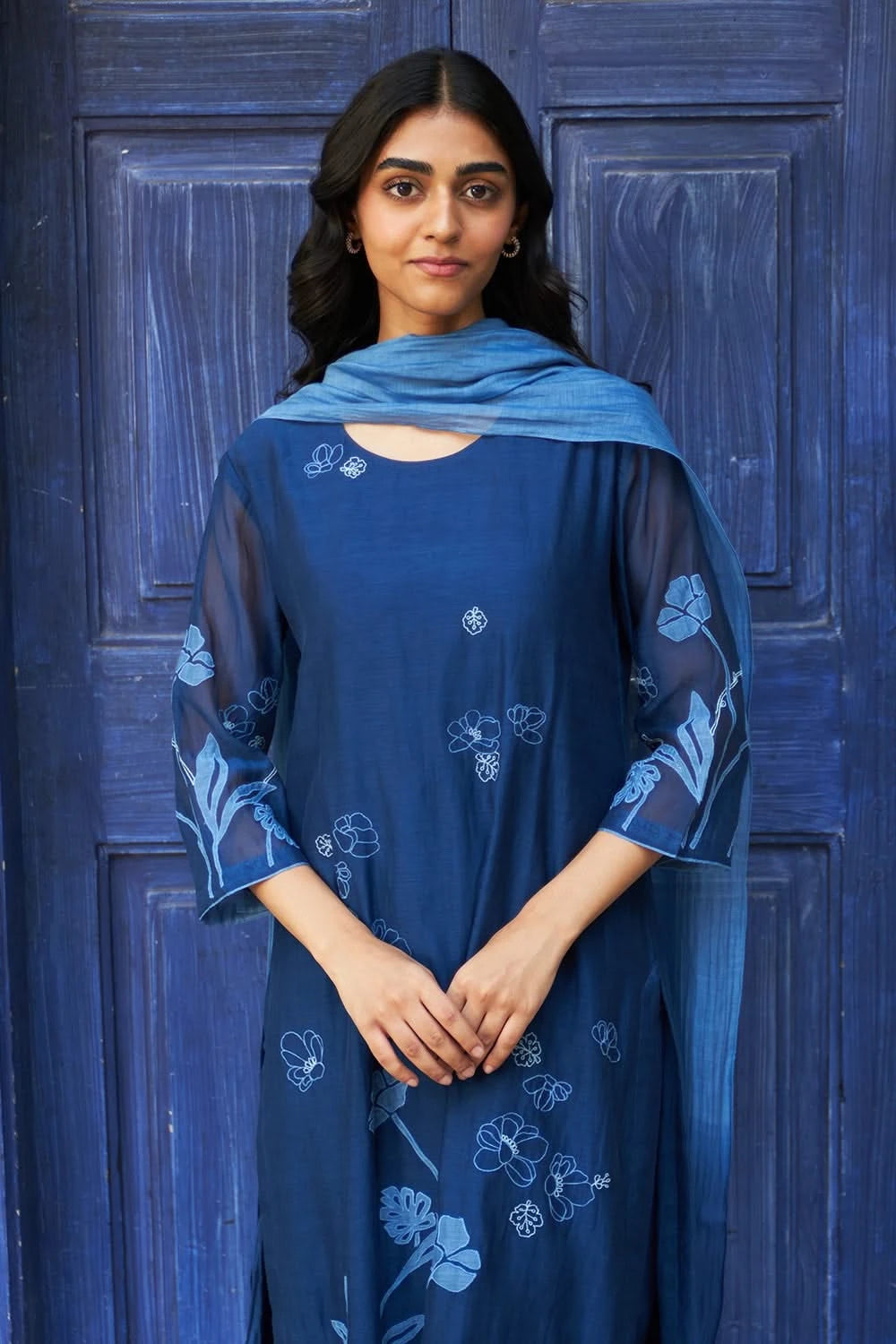 Indigo Floral Embroidered Kurta set