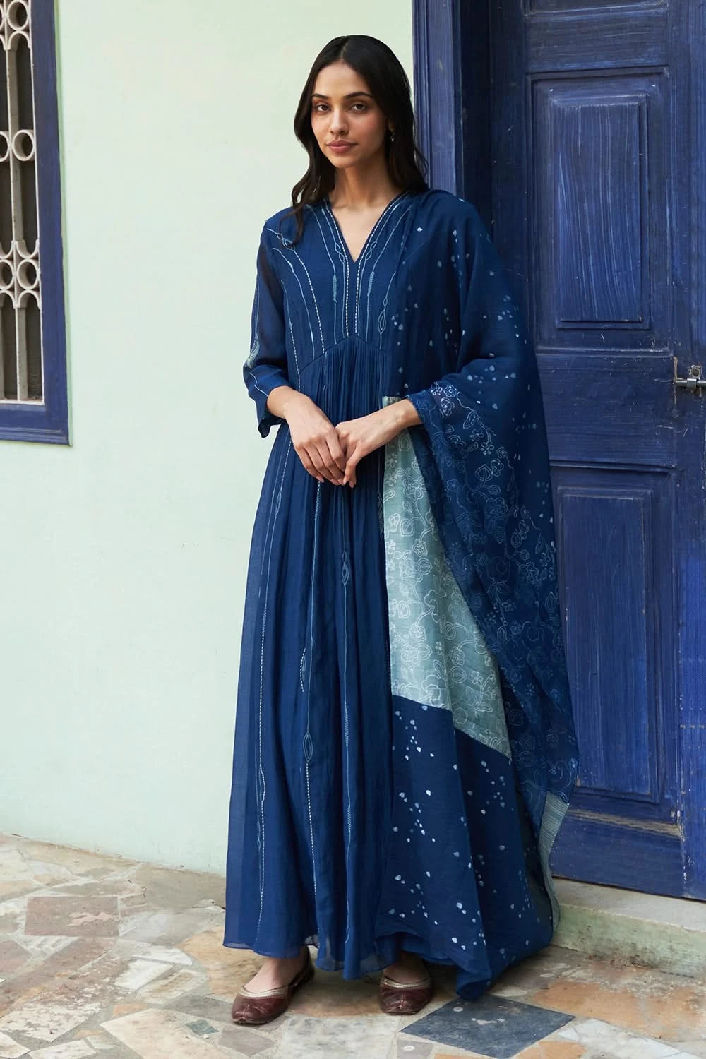 Indigo Anarkali Set