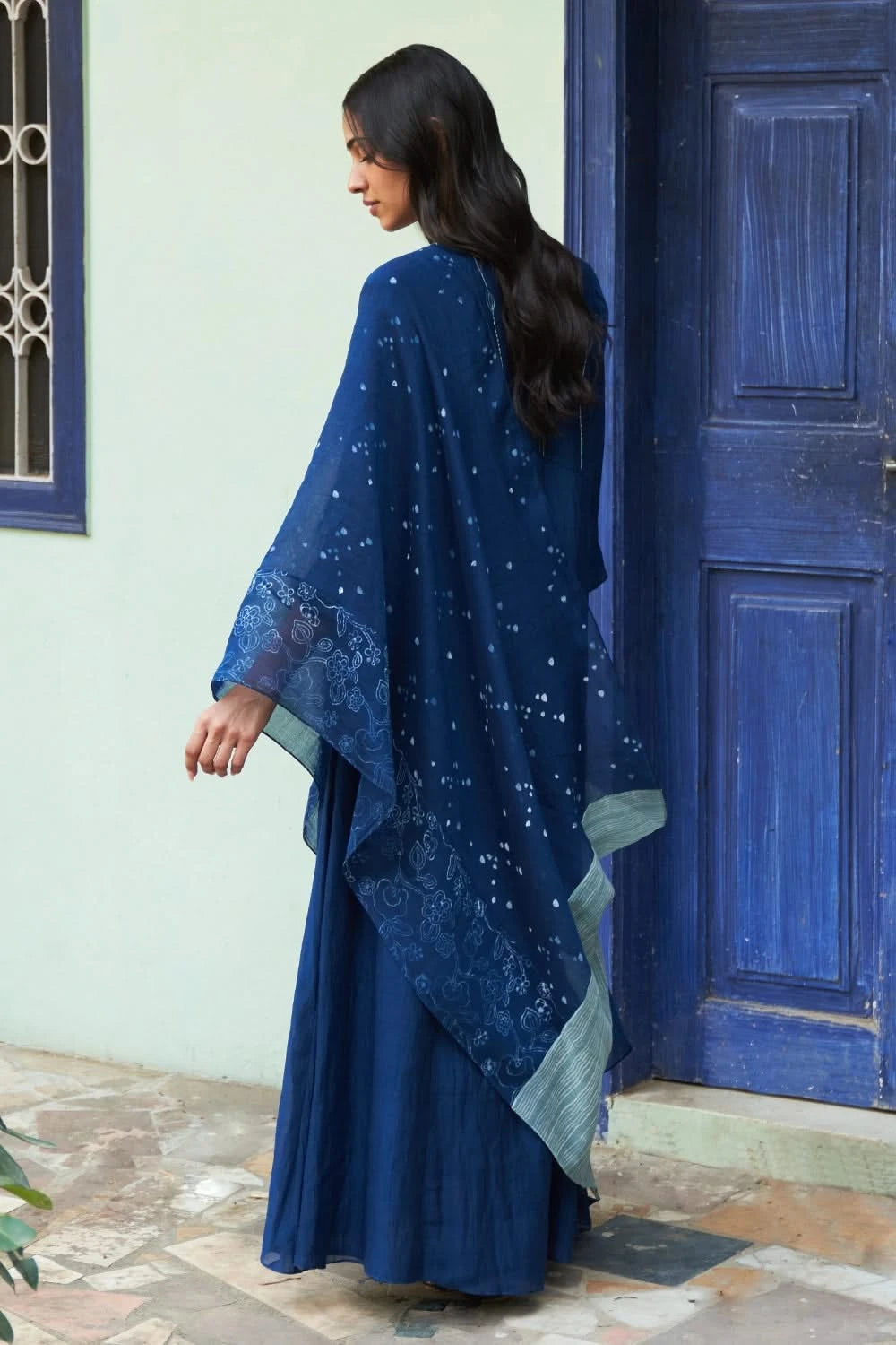 Indigo Anarkali Set