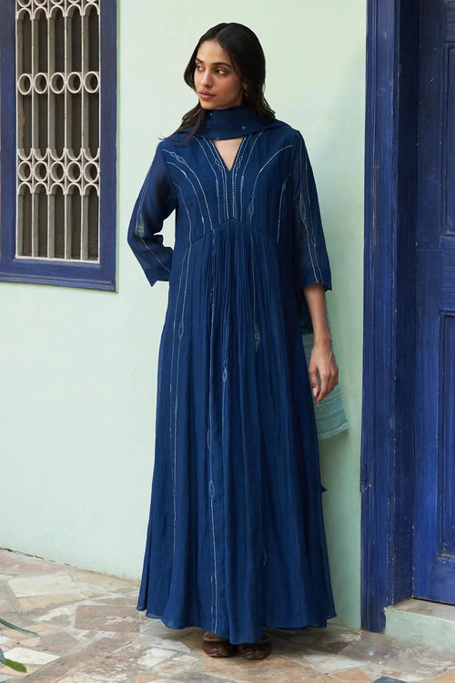 Indigo Anarkali Set