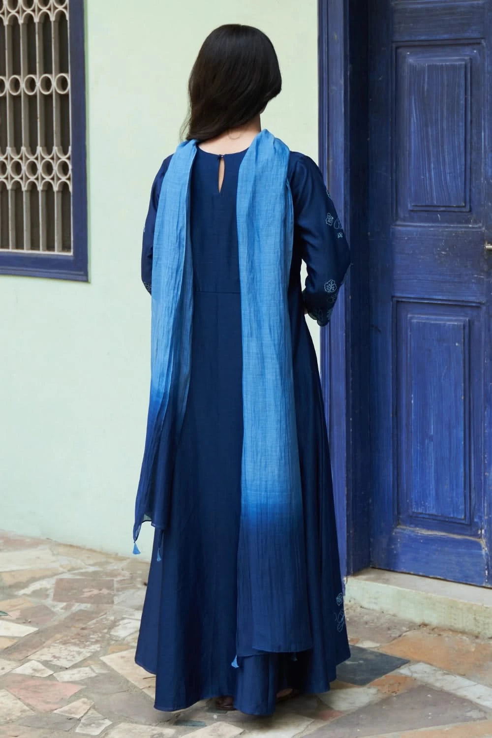 Indigo Floral Anarkali Set