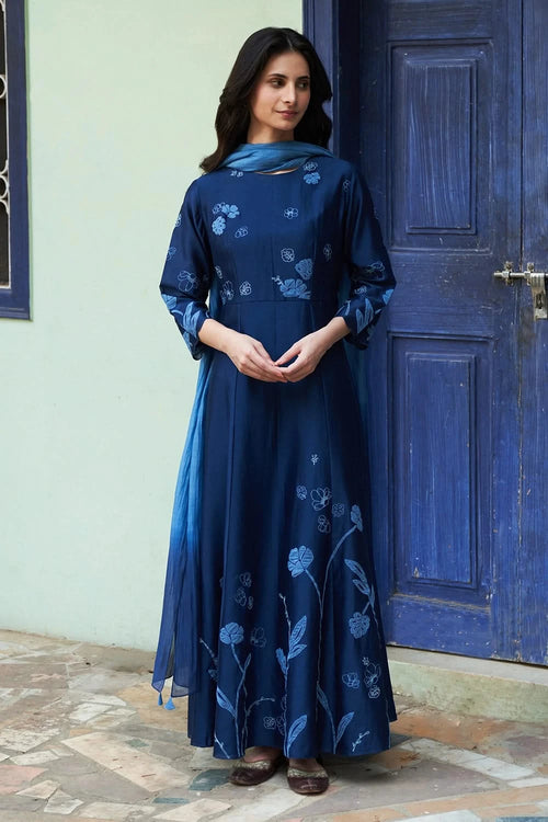 Indigo Floral Anarkali Set