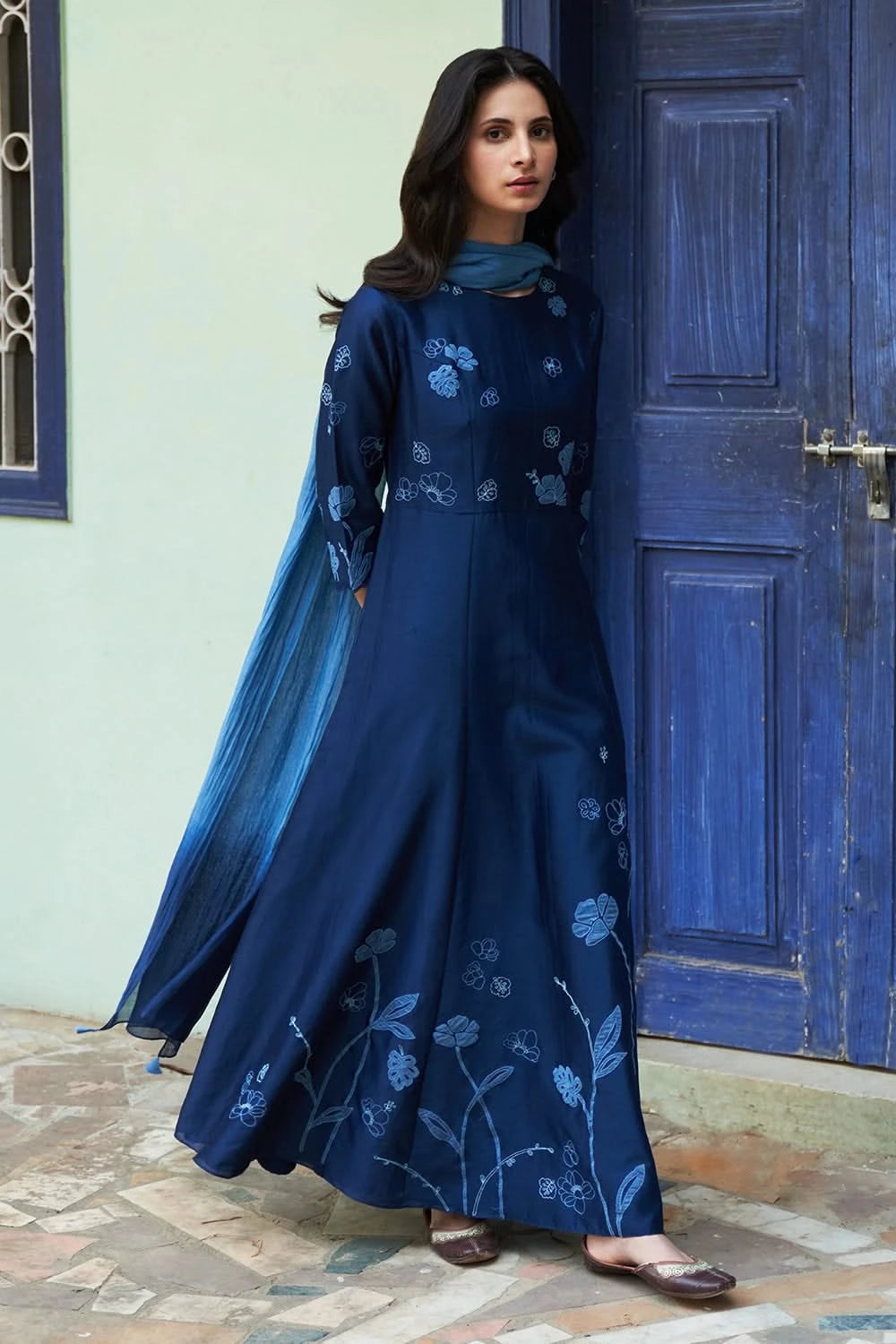 Indigo Floral Anarkali Set