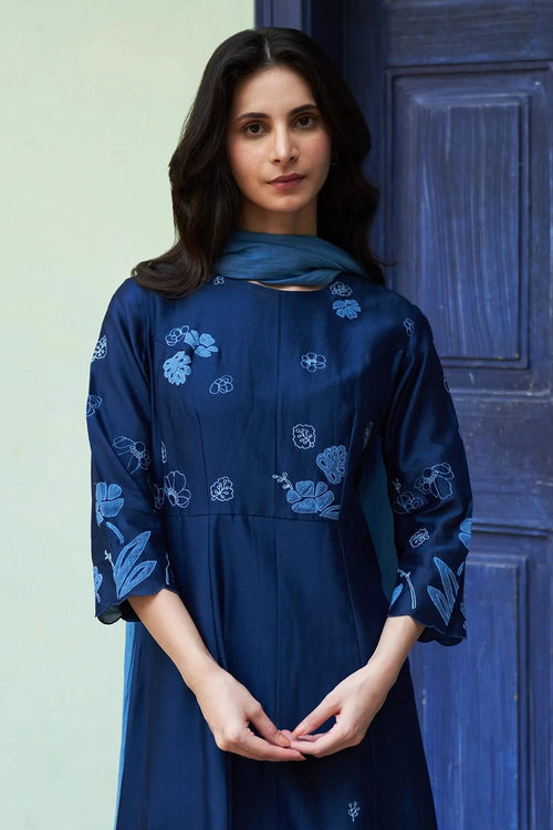 Indigo Floral Anarkali Set
