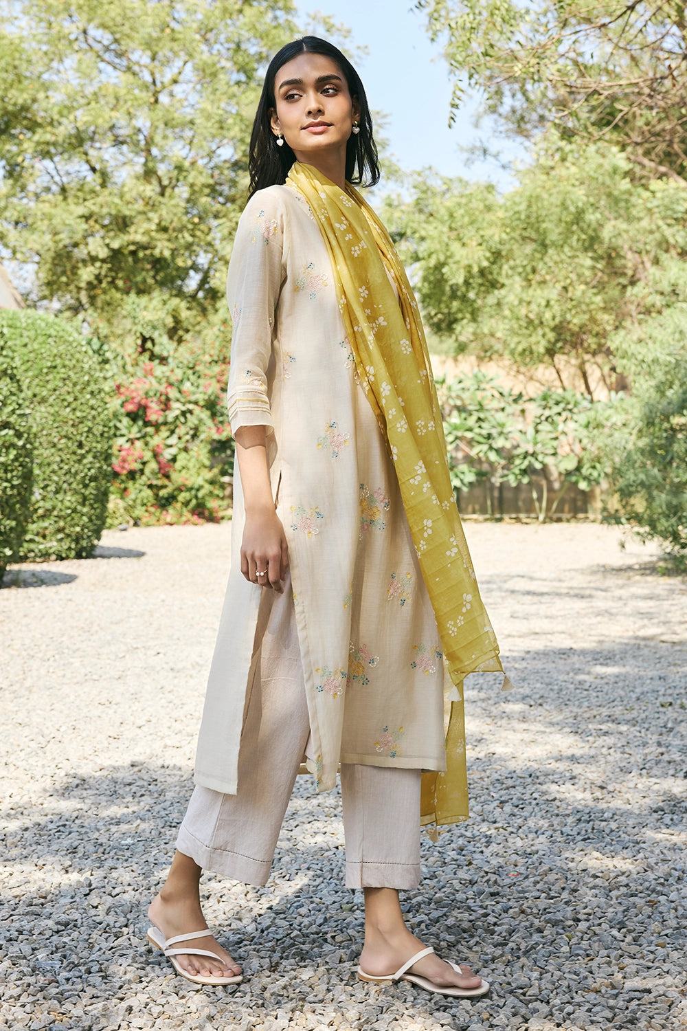 Ecru Embroidered Kurta Set